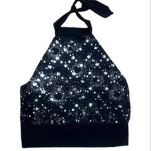 Open Back Sequined Sexy Halter Top sz L